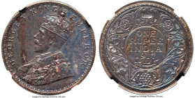 British India. George V Proof Restrike Rupee 1917-(b) PR63 NGC, Bombay mint, KM524, S&W-8.40. Challenging type especially so fine, with just one examp...