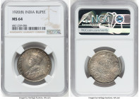 British India. George V Rupee 1920-(b) MS64 NGC, Bombay mint, KM524. The last decently populated grade on NGC, with the census steeply declining in fi...