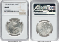 British India. George V Rupee 1921-(b) MS64 NGC, Bombay mint, KM524. Somewhat attainable here with the census plummeting in higher evaluations. Capped...