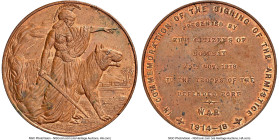"Bombay Peace" bronze Medal 1918 MS62 Brown NGC, Bombay mint, Pudd-918.2.1. The particular variety celebrated the "Troops" who defended the port of Bo...