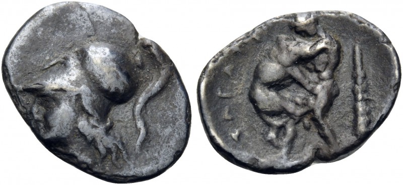 APULIA. Teate. Circa 325-275 BC. Diobol (Silver, 13 mm, 0.86 g, 5 h). Head of At...