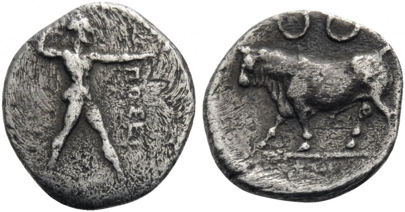 LUCANIA. Poseidonia. Circa 410-350 BC. Diobol (Silver, 10.5 mm, 0.63 g, 10 h). Π...