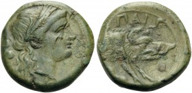 LUCANIA. Paestum (Poseidonia). period of the Second Punic War, 218-201 BC. Sextans (Bronze, 15.5 mm, 3.54 g, 6 h). Wreathed head of Demeter to right, ...