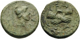 LUCANIA. Paestum (Poseidonia). Circa 90-44 BC. Semis (Bronze, 15 mm, 3.17 g, 3 h). PAE Helmeted and draped bust to right, with mark of value (s) to le...