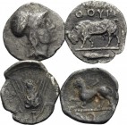 MAGNA GRAECIA. Campania & Lucania. (Silver, 3.18 g). Lot of four silver Fractions. ( 1). CAMPANIA, Phistelia. Circa 325-275 BC. Silver Obol, 11 mm, 0....