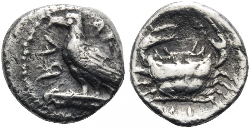 SICILY. Akragas. Circa 450-440 BC. Litra (Silver, 9 mm, 0.62 g, 12 h). ΑΚ - RΑ E...
