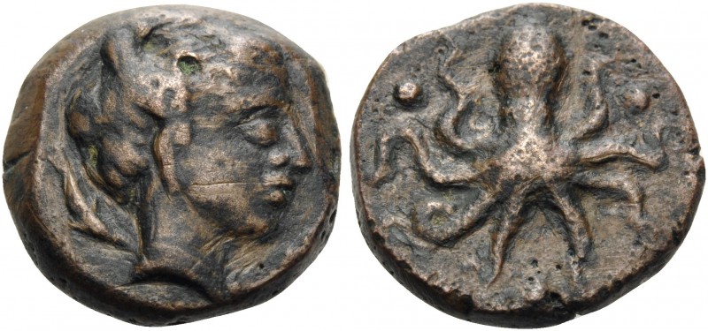 SICILY. Syracuse. Second Democracy, 466-405 BC. Tetras (Bronze, 15 mm, 4.21 g, 9...