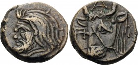 CIMMERIAN BOSPOROS. Pantikapaion. Circa 325-310 BC. (Bronze, 17 mm, 4.63 g, 11 h). Head of a satyr to left. Rev. ΠAN Head of bull to left. Anokhin 104...
