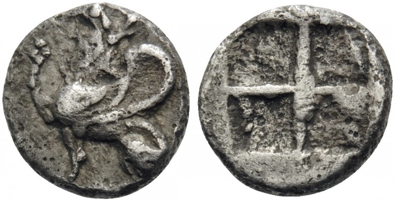 THRACE. Abdera. Circa 500-480 BC. Obol (Silver, 8 mm, 0.53 g). Griffin seated to...