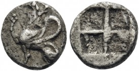 THRACE. Abdera. Circa 500-480 BC. Obol (Silver, 8 mm, 0.53 g). Griffin seated to left, right forepaw raised. Rev. Quadripartite incuse square. HGC 3.2...