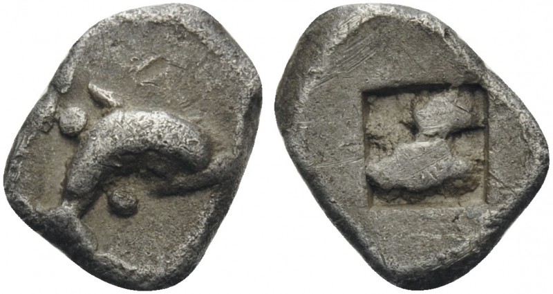 ISLANDS OFF THRACE, Thasos. Circa 435-411 BC. Hemiobol (Silver, 8 mm, 0.37 g). D...