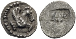 MACEDON. Argilos. Circa 470-460 BC. Tetartemorion or 1/48th Stater (Silver, 8 mm, 0.23 g). Forepart of Pegasos to right. Rev. Quadripartite incuse squ...