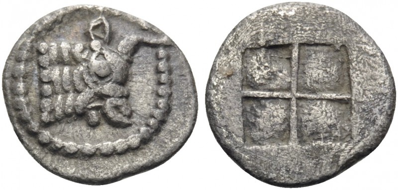MACEDON. Akanthos. Crca 500-470 BC. Hemiobol (Silver, 9 mm, 0.40 g). Bull's prot...