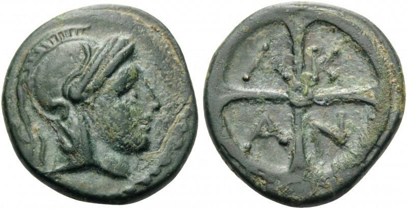 MACEDON. Akanthos. Circa 400-358 BC. Dichalkon (Bronze, 16 mm, 2.93 g, 5 h). Hel...