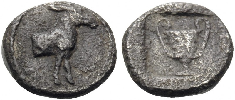 MACEDON. Mende. Circa 460-423 BC. Hemiobol (Silver, 7.5 mm, 0.37 g, 7 h), c. 440...