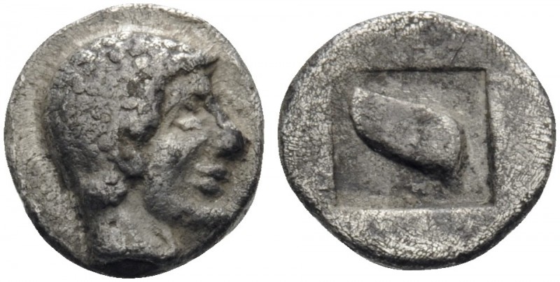 MACEDON. Skione. Circa 480-450 BC. Hemiobol (Silver, 7 mm, 0.32 g, 2 h). Head of...