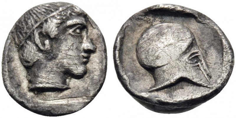MACEDON. Skione. Circa 424-410 BC. Hemiobol (Silver, 7.5 mm, 0.26 g, 8 h). Head ...
