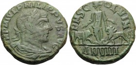 MOESIA SUPERIOR. Viminacium. Philip I, 244-249. (Bronze, 28 mm, 18.51 g), year VIII = 246-7. IMP M IVL PHILIPPVS AVG Laureate, draped and cuirassed bu...