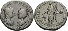 MOESIA INFERIOR. Marcianopolis. Elagabalus, with Julia Maesa, 218-222. Pentassarion (Bronze, 26.5 mm, 12.05 g, 6 h). AYT K M AYP ANTΩNEINOC IOYΛIA MAI...