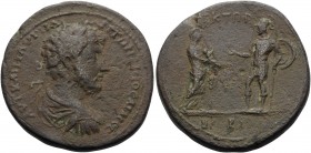 TROAS. Ilium. Marcus Aurelius, 161-180. Medallion (Bronze, 35 mm, 27.97 g, 7 h), 161-165. AYT KAI M AYPHΛ ANTΩNEINOC Laureate, draped and cuirassed bu...