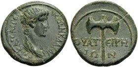 LYDIA. Thyateira. Nero, as Caesar, 50-54. (Bronze, 17 mm, 2.60 g, 11 h), struck under Claudius. NEΡΩN KΛAYΔIOC KAICAP ΓEP Draped bust of Nero to right...