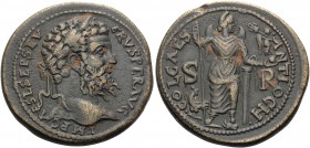PISIDIA. Antiochia. Septimius Severus, 193-211. Tetrassarion (Bronze, 34 mm, 23.56 g, 4 h). IMP CAES L SEPT SEVERVS PER AVG Laureate head of Septimius...