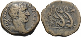 EGYPT. Alexandria. Trajan, 98-117. Drachm (Bronze, 33.5 mm, 22.09 g, 12 h), Year 12 (IB) = 108-109. AYT TPAIAN CEB ΓEPM ∆AKIK Laureate and draped bust...