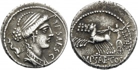 L. Plautius Hypsaeus, 57 BC. Denarius (Silver, 18 mm, 3.70 g, 5 h), Rome. P•YPSAE•S•C Diademed and draped bust of Leuconoë to right, with dolphin swim...