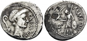 Julius Caesar, late February 44 BC. Denarius (Silver, 20 mm, 3.76 g, 1 h), Rome, struck under the magistrate M. Mettius. CAESAR IMP Laureate head of C...