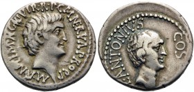 The Triumvirs. Mark Antony and Lucius Antony, Summer 41 BC. Denarius (Silver, 19.5 mm, 4.05 g, 12 h), M. Cocceius Nerva, proquaestor, Ephesus. M•ANT•I...