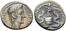 Augustus, 27 BC-AD 14. Quinarius (Silver, 14 mm, 1.89 g, 5 h), uncertain Italian mint, probably Rome, circa 29-28 BC. CAESAR Bare head of Augustus to ...
