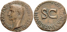 Augustus, 27 BC-AD 14. As (Copper, 26.5 mm, 9.98 g, 7 h), Rome, 11-12. IMP CAESAR DIVI F AVGVSTVS IMP XX Bare head of Augustus to left. Rev. PONTIF MA...