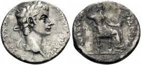 Tiberius, 14-37. Denarius (Silver, 18 mm, 3.40 g, 12 h), "Tribute Penny" type, Lugdunum (Lyon). TI CAESAR DIVI AVG F AVGVSTVS Laureate head of Tiberiu...
