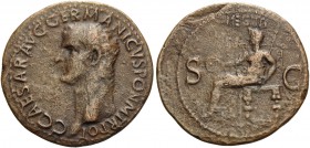 Gaius (Caligula), 37-41. As (Copper, 28.5 mm, 8.92 g, 7 h), Rome, 37-38. C CAESAR AVG GERMANICVS PON M TR POT Bare head of Gaius to left. Rev. VESTA /...