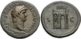 Nero, as Caesar, 50-54. Sestertius (Orichalcum, 36 mm, 31.15 g, 6 h), Rome, 64. NERO CLAVDIVS CAESAR AVG GERM P M TR P IMP P P Laureate head of Nero t...