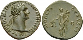 Domitian, 81-96. As (Copper, 26.5 mm, 10.15 g, 6 h), Rome, 92-94. IMP CAES DOMIT AVG GERM COS XVI CENS PER P P Laureate head of Domitian to right. Rev...