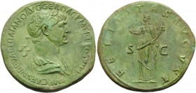Trajan, 98-117. Sestertius (Orichalcum, 34 mm, 22.35 g, 5 h), Rome, 112/113-114. IMP CAES NERVAE TRAIANO AVG GER DAC P M TR P COS VI P P Laureate and ...