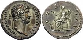 Hadrian, 117-138. Denarius (Silver, 17.5 mm, 3.50 g, 6 h), Rome, 134-138. HADRIANVS AVGVSTVS P P Laureate head of Hadrian to right. Rev. COS III Annon...