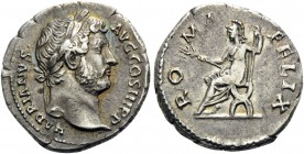 Hadrian, 117-138. Denarius (Silver, 19 mm, 3.13 g, 6 h), Rome, 134-138. HADRIANVS • AVG COS III P P Laureate head of Hadrian to right. Rev. ROMA FELIX...