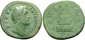 Divus Antoninus Pius, died 161. Sestertius (Orichalcum, 35 mm, 26.00 g, 12 h), Struck under Marcus Aurelius and Lucius Verus, Rome, 161 and later. DIV...