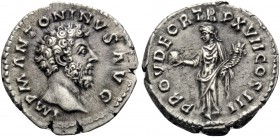 Marcus Aurelius, 161-180. Denarius (Silver, 17.5 mm, 3.13 g, 11 h), Rome, 163. IMP M ANTONINVS AVG Bare head of Marcus Aurelius to right. Rev. PROV DE...
