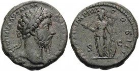Marcus Aurelius, 161-180. As (Bronze, 25 mm, 12.15 g, 11 h), Rome, 167-168. M ANTONINVS AVG ARM [PARTH MAX] Laureate head of Marcus Aurelius to right....