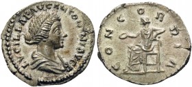 Lucilla, Augusta, 164-182. Denarius (Silver, 19.5 mm, 3.42 g, 6 h), Struck under Marcus Aurelius and Lucius Verus, Rome, 161-162. LVCILLAE AVG ANTONIN...