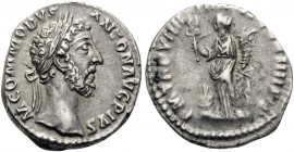 Commodus, 177-192. Denarius (Silver, 18 mm, 3.38 g, 1 h), Rome, 184. M COMMODVS ANTON AVG PIVS Laureate head of Commodus to right. Rev. PM TR P VIIII ...