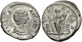 Julia Domna, Augusta, 193-217. Denarius (Silver, 20.5 mm, 2.30 g, 12 h), struck under Septimius Severus, Rome, 207-211. IVLIA AVGVSTA Draped bust of J...
