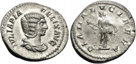 Julia Domna, Augusta, 193-217. Denarius (Silver, 20 mm, 2.24 g, 1 h), struck under Caracalla, Rome, 211-215. IVLIA PIA FELIX AVG Draped bust of Julia ...