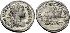 Caracalla, 198-217. Denarius (Silver, 18 mm, 2.44 g, 5 h), Rome, 201-206. ANTONINVS PIVS AVG Laureate and draped bust of Caracalla to right. Rev. INDV...