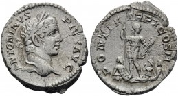 Caracalla, 198-217. Denarius (Silver, 20.5 mm, 3.10 g, 6 h), Rome, 207. ANTONINVS PIVS AVG Laureate head of Caracalla to right. Rev. PONTIF TR P X COS...
