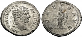 Caracalla, 198-217. Denarius (Silver, 19 mm, 2.22 g, 11 h), Rome, 212-213. ANTONINVS PIVS AVG BRIT Laureate head of Caracalla to right. Rev. MONETA AV...