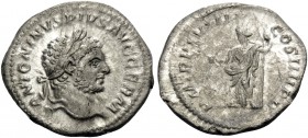Caracalla, 198-217. Denarius (Silver, 19.2 mm, 2.77 g, 12 h), Rome, 215. ANTONINVS PIVS AVG GERM Laureate head of Caracalla to right. Rev. PM TR P XVI...